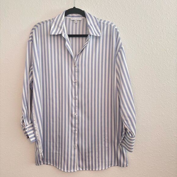 Maison d' Amelie Paris Striped Buttondown blouse baby blue oversized Small - Picture 1 of 5